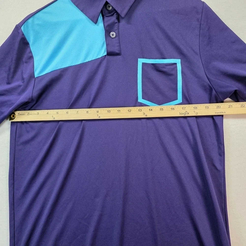 Adidas Men's Golf Puremotion COOLMAX Polo Shirt M Purple Blue Colorblock Stretch